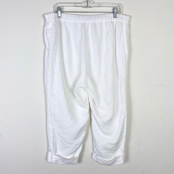 J. Jill Purejill Linen White Roll Tab Rolled Hem Cropped Pants Size L Petite - Picture 3 of 7